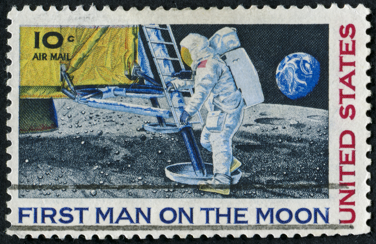 Stamp of the first step of man in the moon